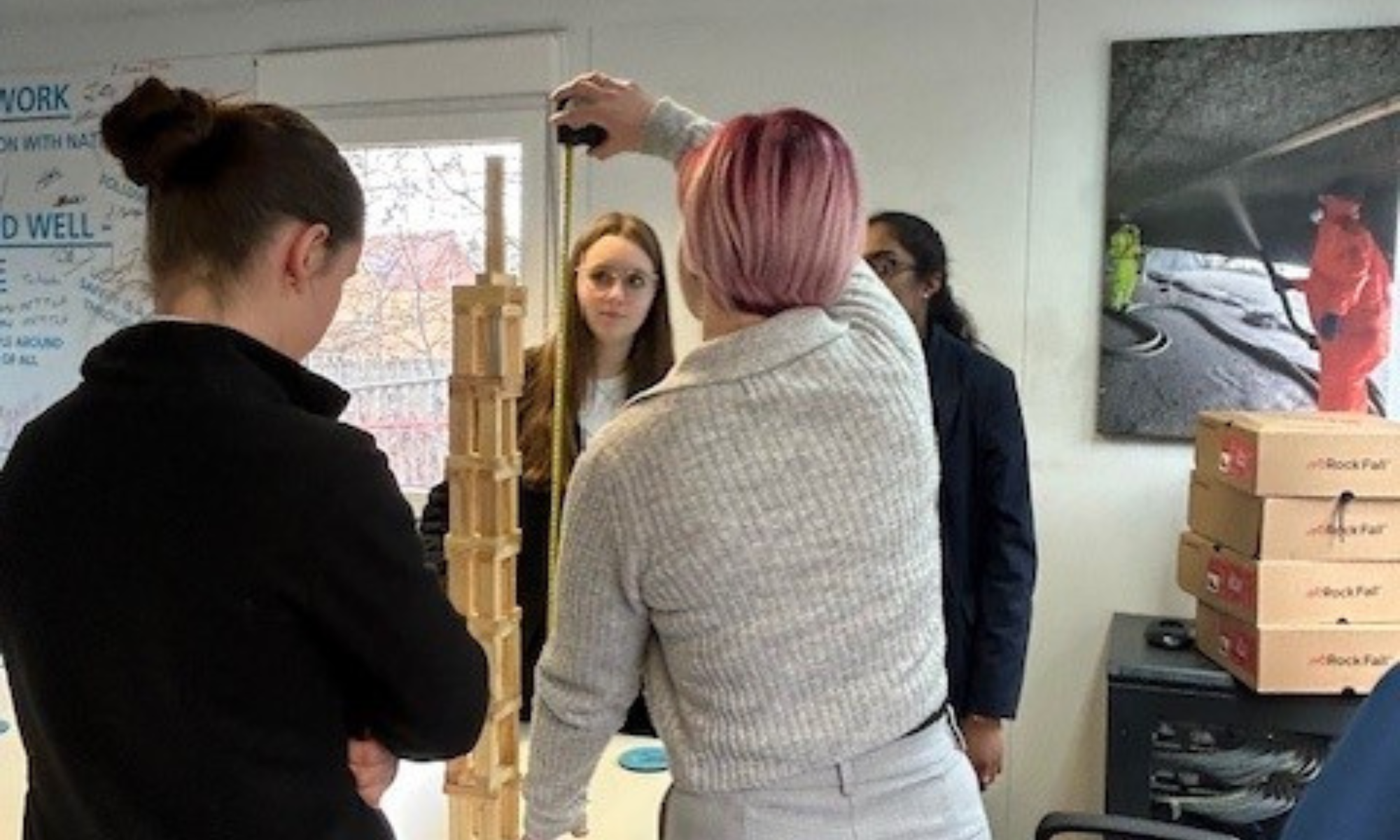 Students building towers